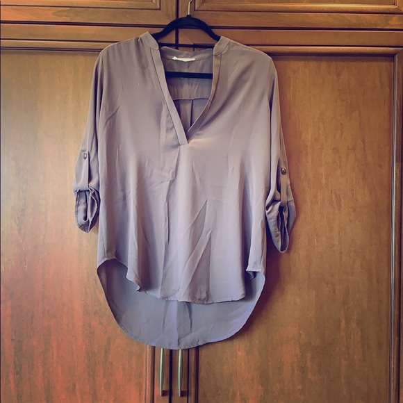 Lush Taupe V-neck Blouse - Picture 2 of 6